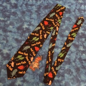 Dr. Seuss Tie One Fish Two Fish Vintage 1994 New W/ Tag 100% Silk Black Novelty